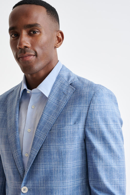 Mid Blue Wool & Cotton Kenton Jacket Lifestyle - View Three