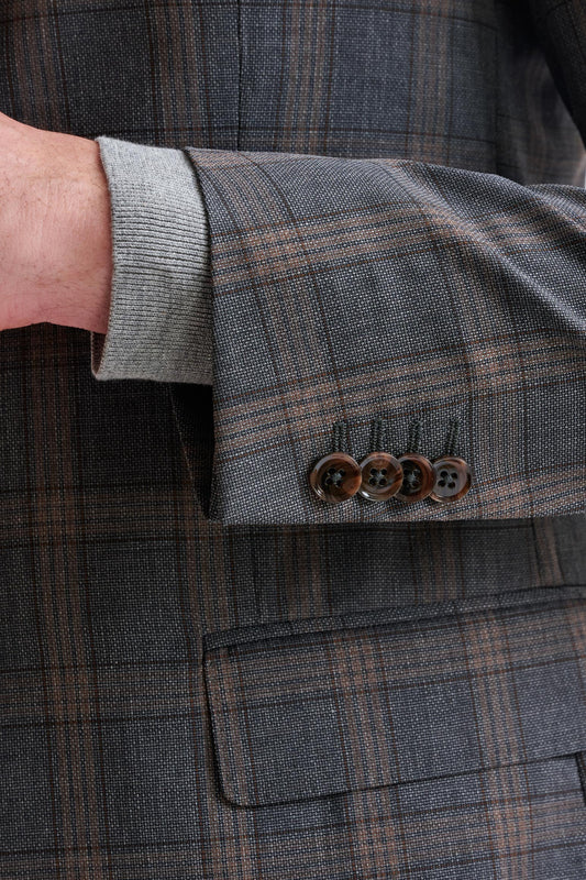 Grey Brown Check Wool Kenton Jacket Lifestyle - View Five