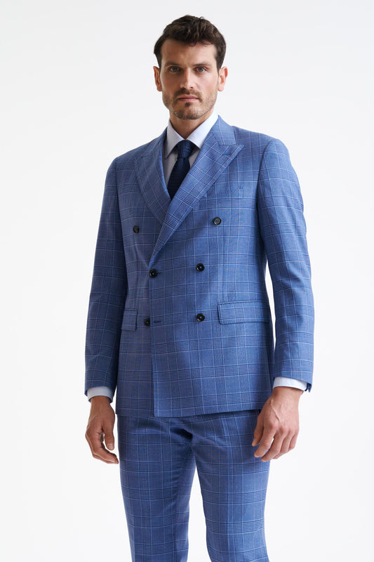 Check Blue Super 130's Wool Soho Jacket Mosaic - View One
