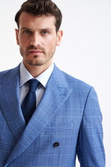 Check Blue Super 130's Wool Soho Jacket Mosaic - View Three