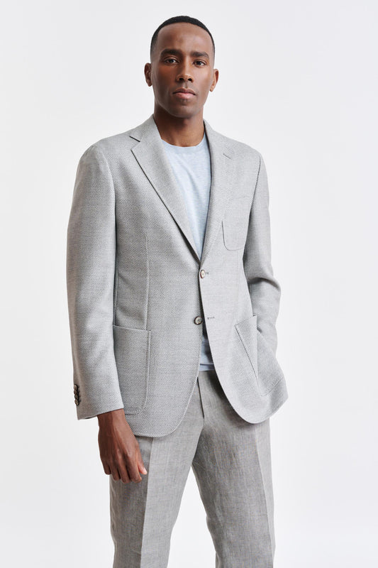 Light Grey 100% Wool Kenton Jacket Autumn Leaves Image 1