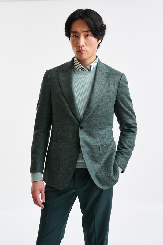 Medium Green Wool & Linen Super 100's Soho Jacket Trend - Image 1