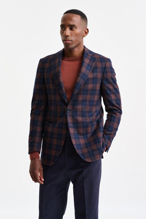 Dark Blue Check Wool & Cashmere Soho Jacket Autumn Leaves - Image 1