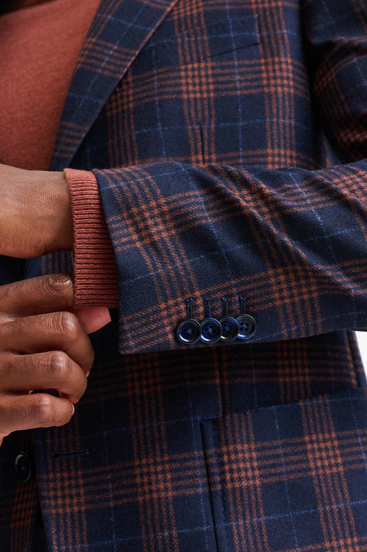 Dark Blue Check Wool & Cashmere Soho Jacket Autumn Leaves - Image 4