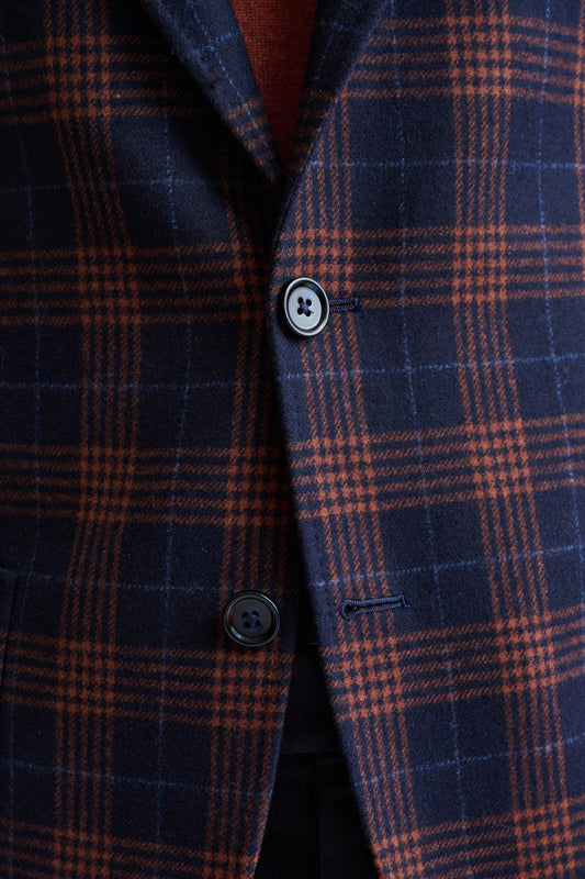 Dark Blue Check Wool & Cashmere Soho Jacket Autumn Leaves - Image 5