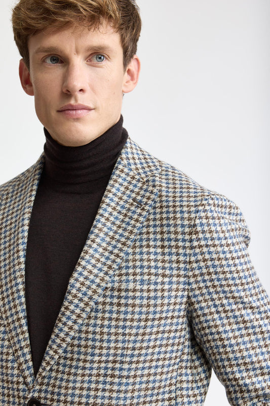 Veste Kenton en soie et lin à motif tartan « Mistral »