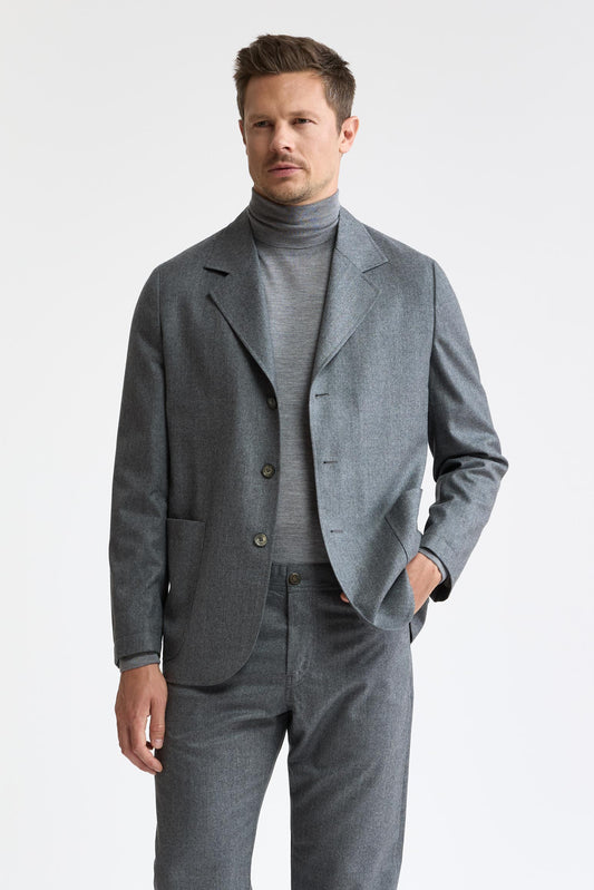 Chaqueta Camden «Light Grey» de 100 % lana Super 100's, de franela y saxony