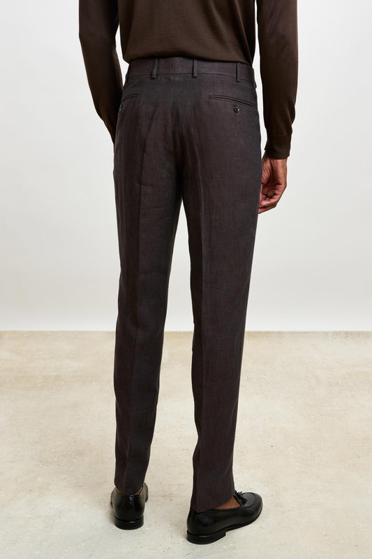 Farley Trouser Pure Linen Dark Brown - View 3