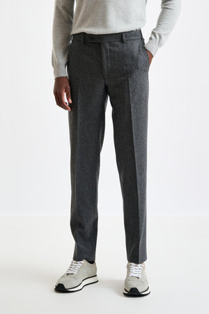 Light Grey Super 100's Wool Farley Trouser Flannel Saxony - View 2