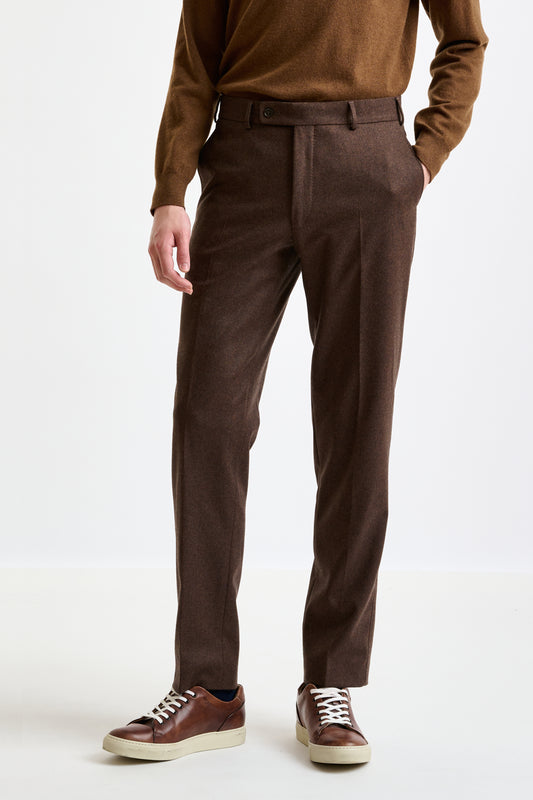 Brown Super 100's Wool Farley Trouser Flannel Saxony - View 2