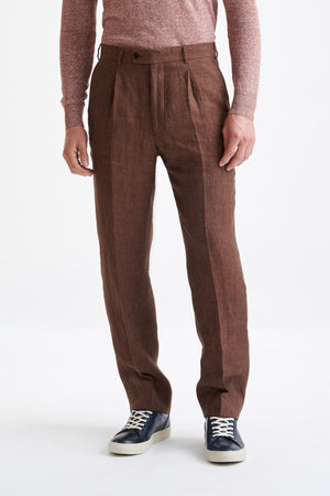 Brown Linen Farley Trousers Pure Linen - View One