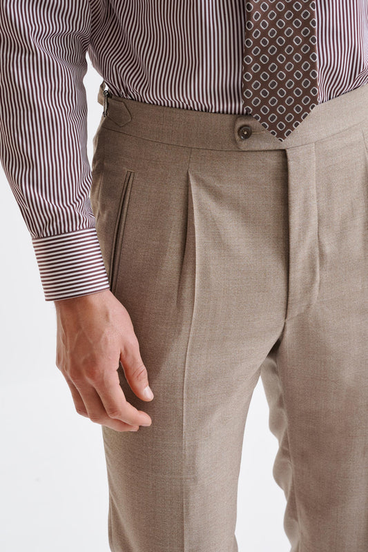 Beige Super 130's Wool Farley Trousers Crossover - View Three