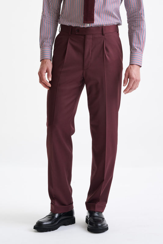 Burgundy Super 100's Wool Farley Trousers New Deluxe - View One