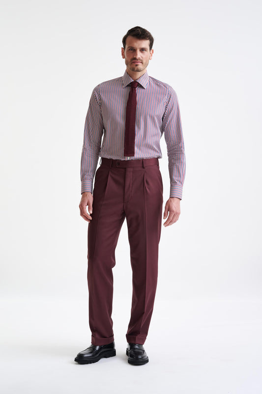 Burgundy Super 100's Wool Farley Trousers New Deluxe - View Two