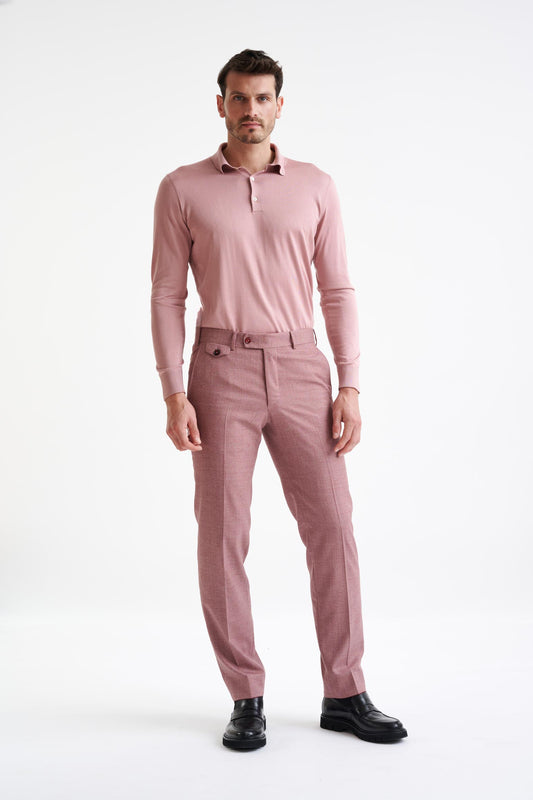 Pink Super 130's Wool Farley Trousers Crossover - View Two