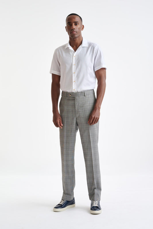 Grey & White Check Wool Farley Trousers Cosmopolitan - View Two