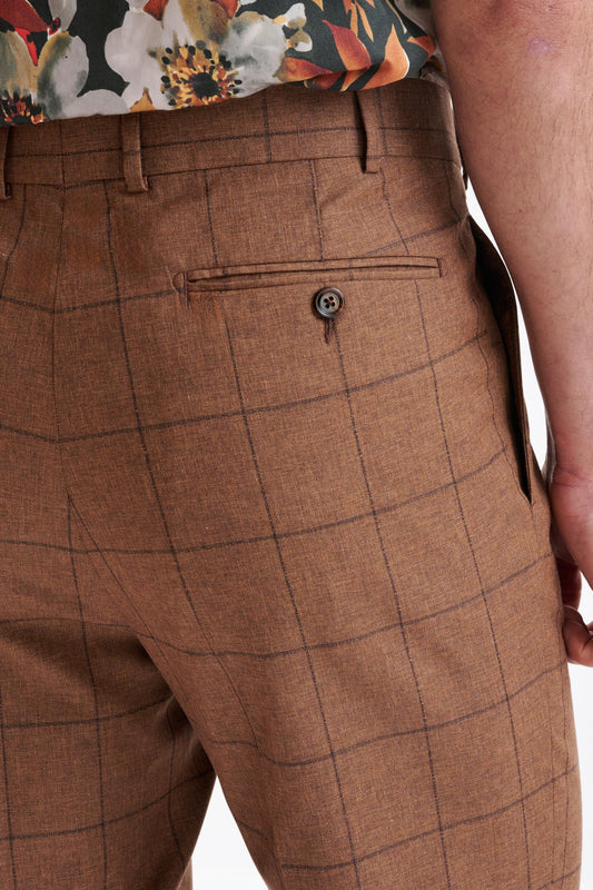 Brown Check Wool & Cotton Farley Trousers Lifestyle - View Three