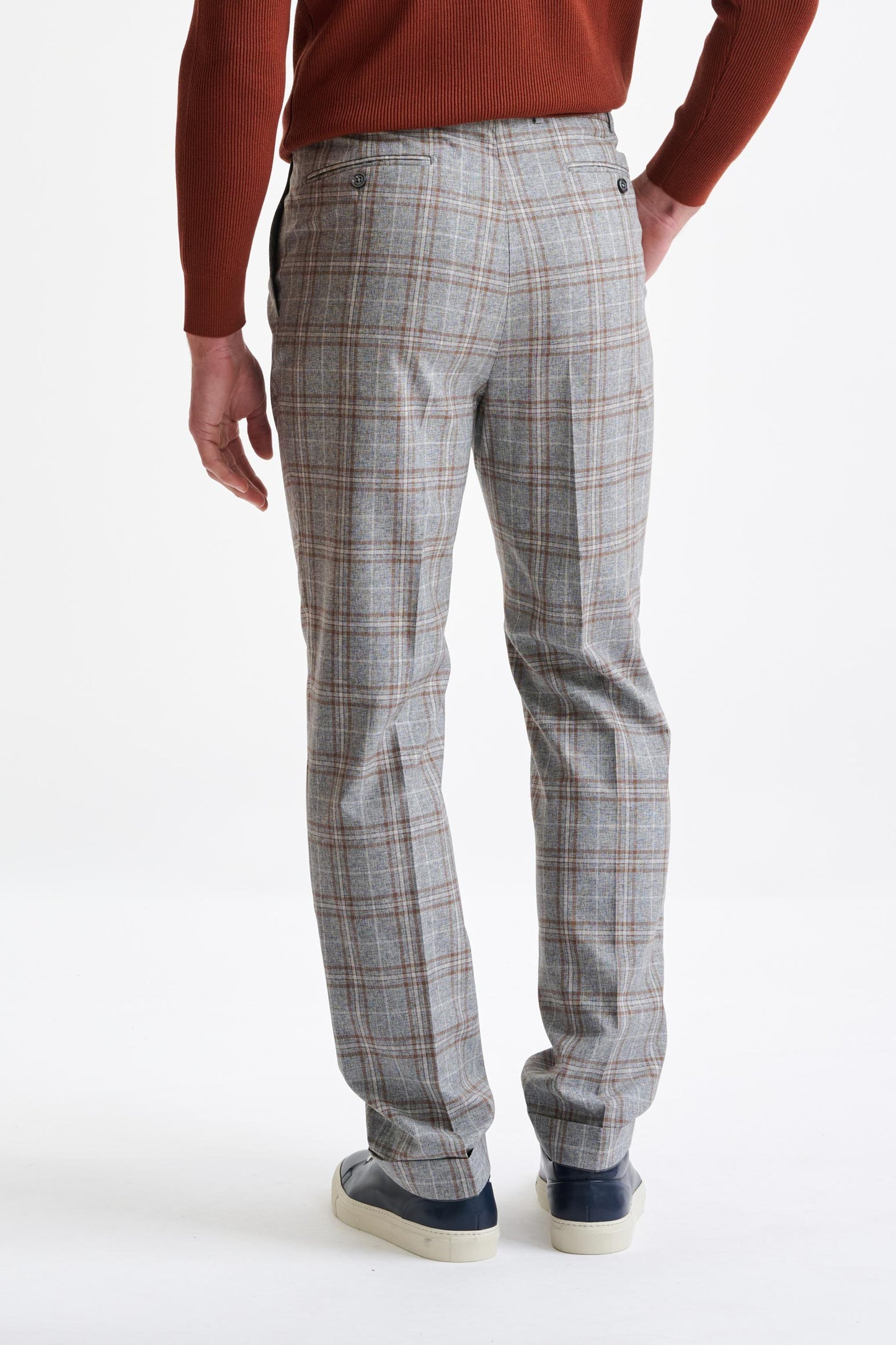 Grey Brown Check Wool & Cotton Farley Trousers Lifestyle - View Five