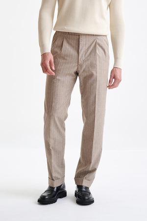 Light Brown Wool & Cotton Farley Trousers Lifestyle - View One