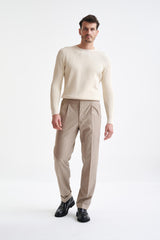 Light Brown Wool & Cotton Farley Trousers Lifestyle - View Two