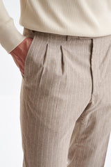 Light Brown Wool & Cotton Farley Trousers Lifestyle - View Three