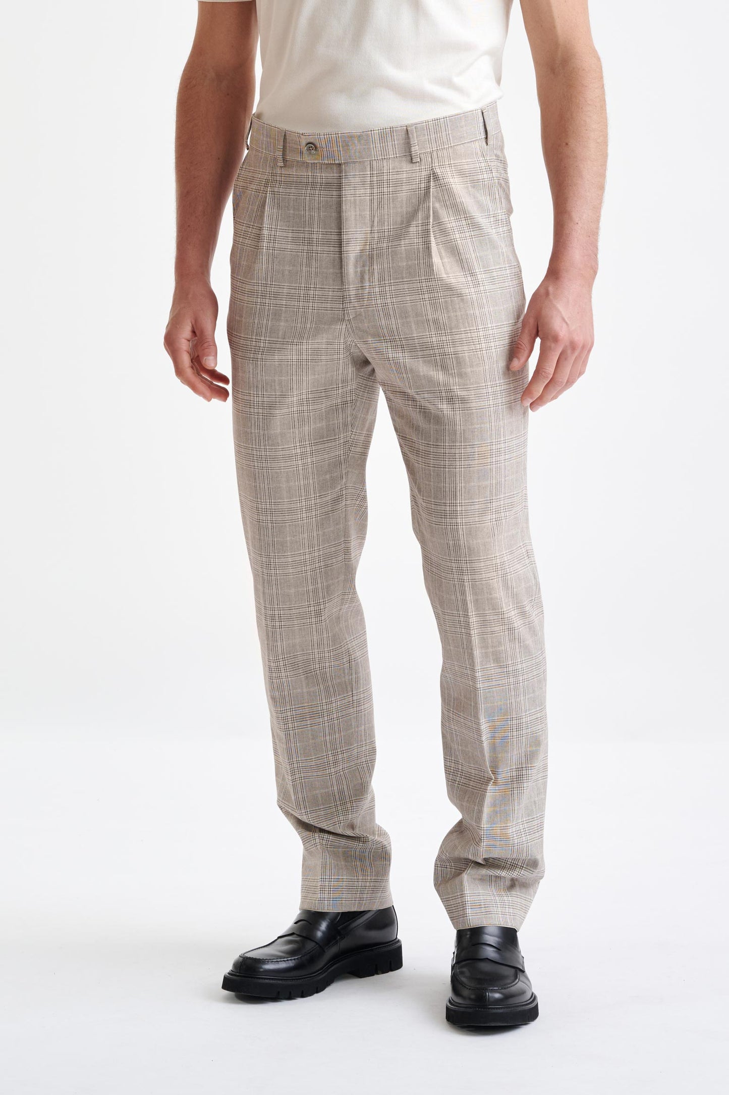 Brown Cream Check Wool & Cotton Farley Trousers Lifestyle - View Six