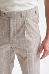 Brown Cream Check Wool & Cotton Farley Trousers Lifestyle - View Three