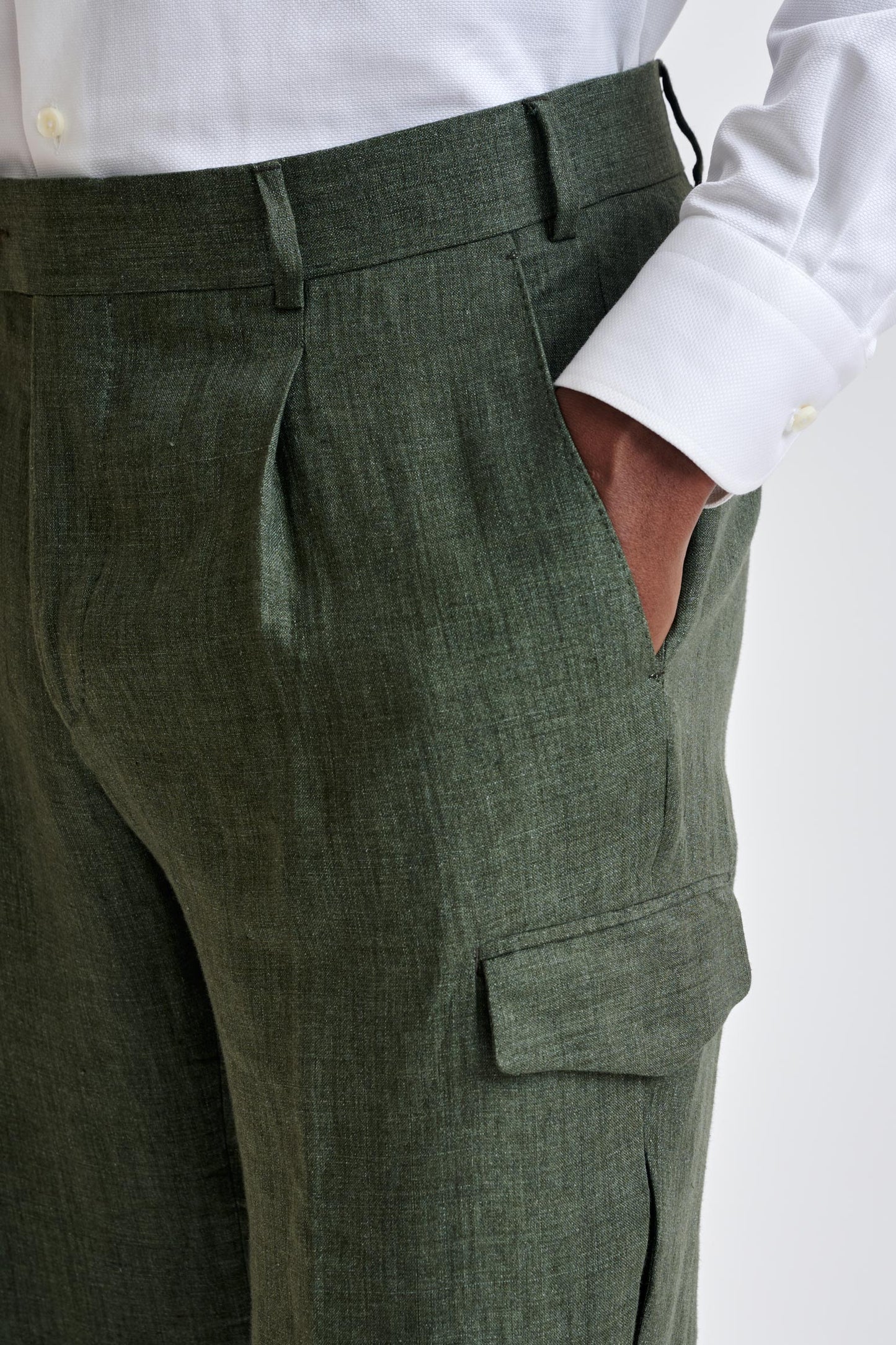 Green Linen Farley Trousers Pure Linen - View Three