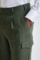 Green Linen Farley Trousers Pure Linen - View Three