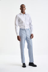 Light Blue Wool & Cotton Farley Trousers Lifestyle - View One