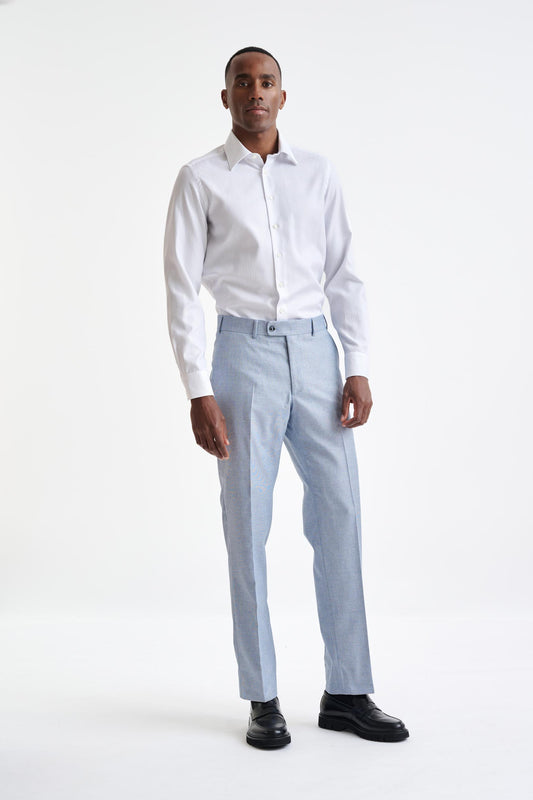 Light Blue Wool & Cotton Farley Trousers Lifestyle - View One