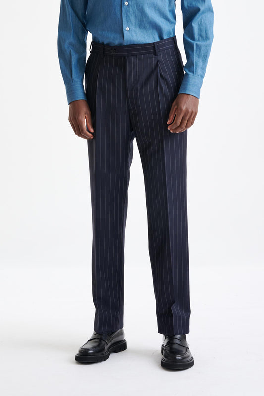 Navy Super 100's Merino Wool Farley Trousers The Royal - View One