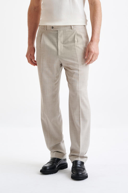 Beige Wool Farley Trousers Lifestyle - View One