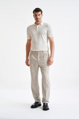 Beige Wool Farley Trousers Lifestyle - View Two