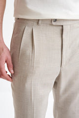 Beige Wool Farley Trousers Lifestyle - View Three