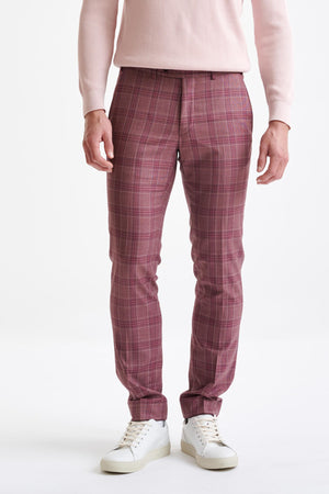 Check Pink Burgundy Super 130's Wool Farley Trousers Mosaic - View One