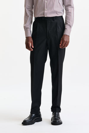 Black 100% Wool Farley Trousers Flannel & Saxony - Image 1