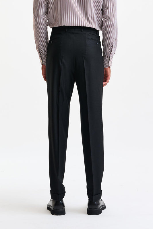 Black 100% Wool Farley Trousers Flannel & Saxony - Image 6