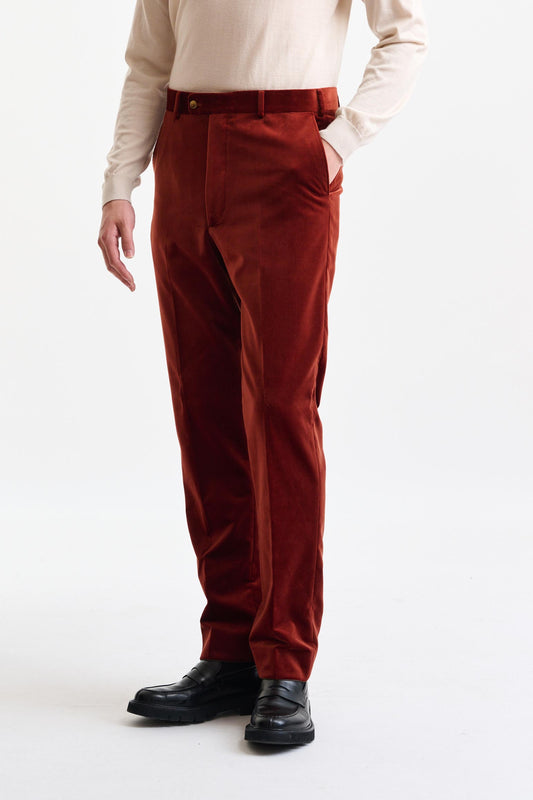 Rust Brown 100% Cotton Farley Trousers Fine Velvet - Image 1