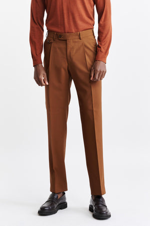 Mittelbraune Hose aus 100% Wolle Super 100's Farley New Deluxe