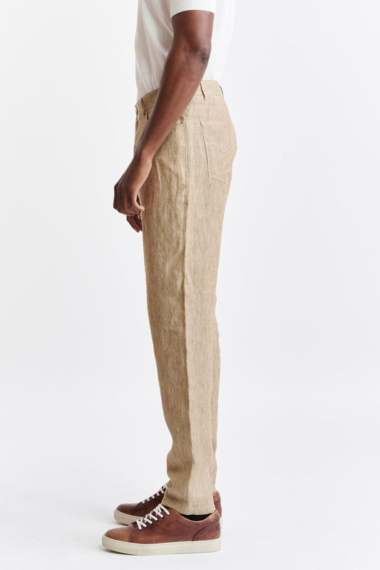 Light Brown 100% Linen Yalding Trousers Pure Linen Image 3