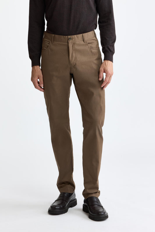 Pantalon à cinq poches en coton marron moyen, cachemire et coton