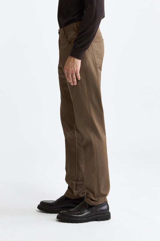 Pantalon à cinq poches en coton marron moyen, cachemire et coton