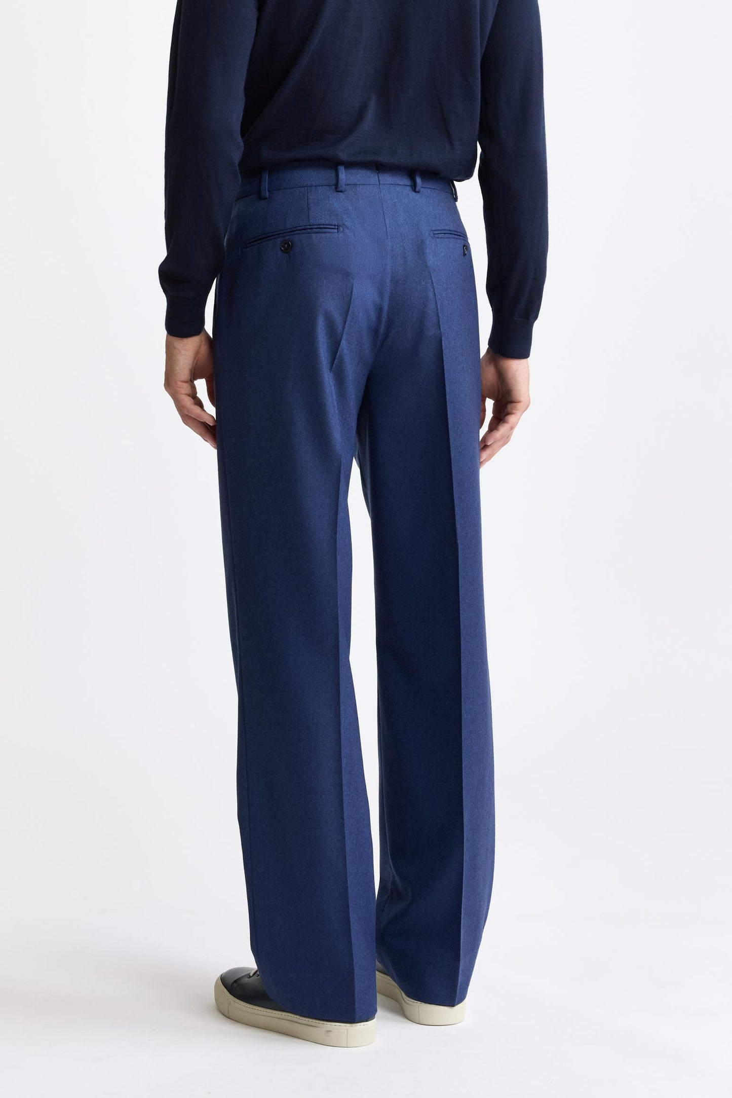 Medium Blue 100% Wool Super 100's Signature Trousers Flannel & Saxony