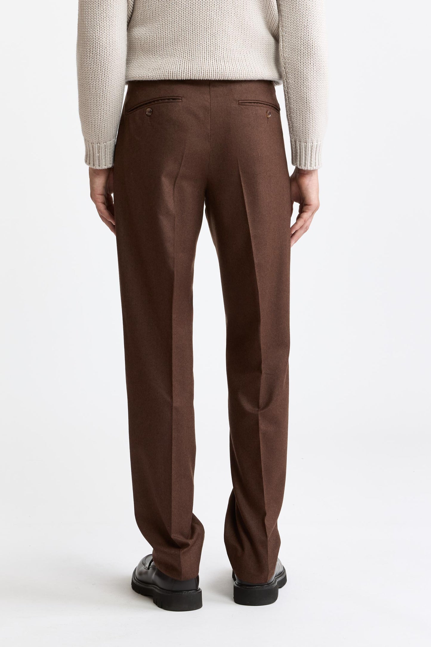 Medium Brown 100% Wool Super 100's Signature Trousers Flannel & Saxony