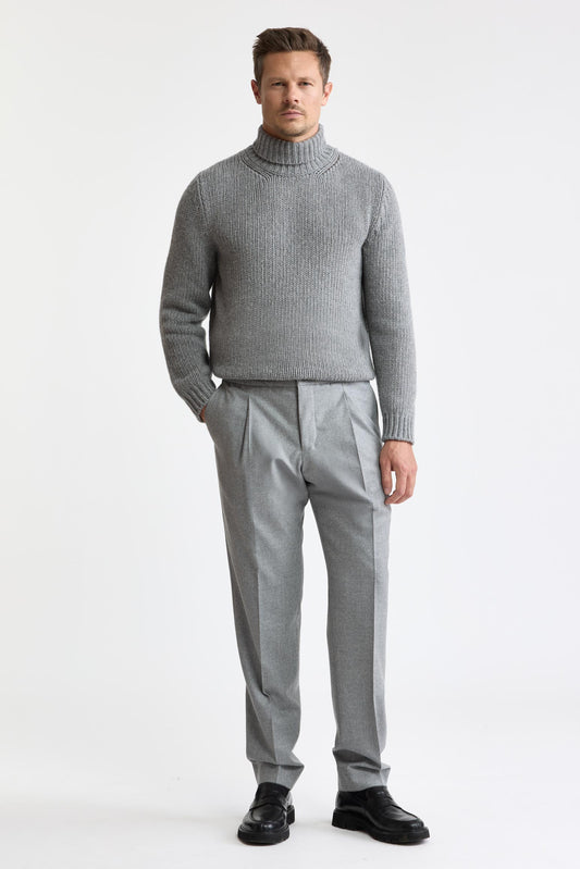 Pantalon à cordon de serrage gris clair 100 % laine Super 120's, flanelle et saxony