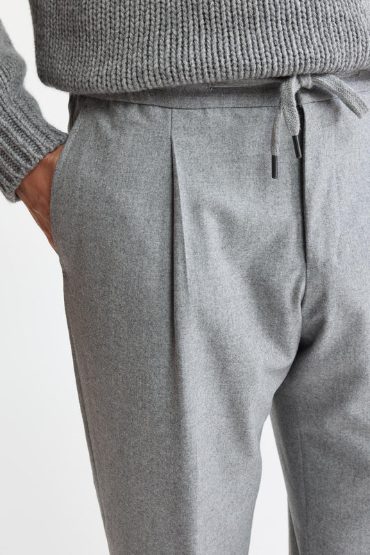Pantalon à cordon de serrage gris clair 100 % laine Super 120's, flanelle et saxony