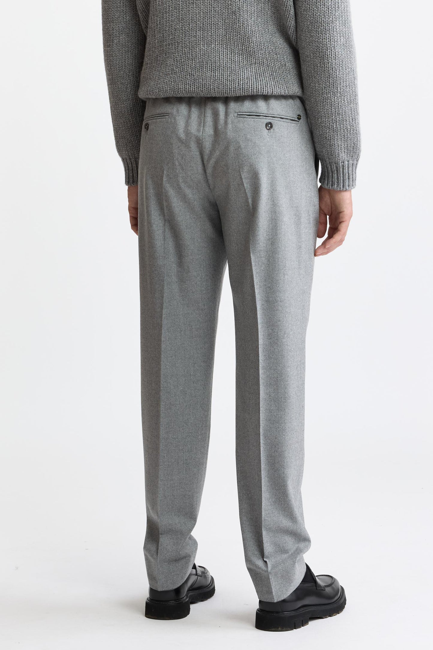 Light Grey 100% Wool Super 120's Drawstring Trousers Flannel & Saxony
