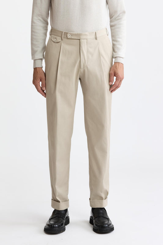 Pantalon Signature marron clair en coton et cachemire, Cachemire et coton