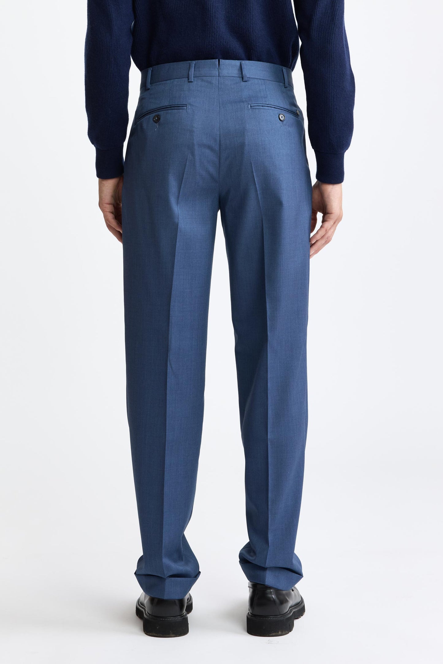 Medium Blue 100% Wool Super 100's Signature Trousers New Deluxe